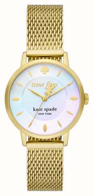 Kate Spade Metro (34 mm) regenboogpastel wijzerplaat / goudkleurige stalen mesh-band KSW1789