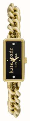 Kate Spade Rosedale (10 mm) zwarte logo wijzerplaat / goudkleurige roestvrijstalen kettingarmband KSW1793