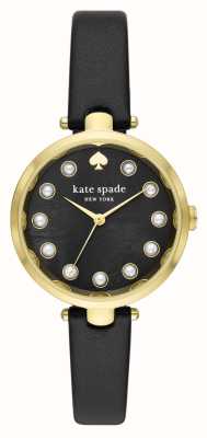 Kate Spade Holland (34 mm) zwarte parel wijzerplaat / zwart lederen band KSW1808