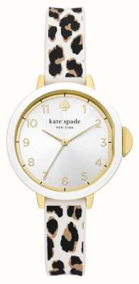 Kate Spade Park Row (34 mm) zilveren wijzerplaat / witte siliconen band met luipaardprint KSW1811