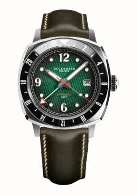 Duckworth Prestex Rivington gmt (42 mm) groene fumé wafelwijzerplaat / groen horween leer D498-04-E