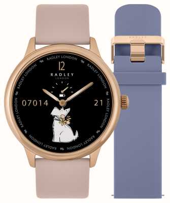 Radley Series 19 (42 mm) smart calling horloge, set met verwisselbare roze lederen en denim siliconen band RYS19-2130-SET