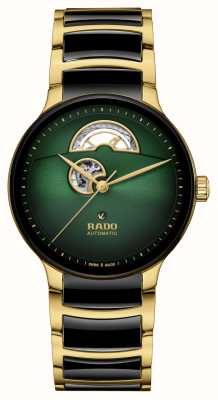 RADO Centrix automatisch open hart (39,5 mm) groene wijzerplaat / zwart keramisch goud roestvrijstalen armband R30008302