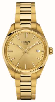 Tissot Pr 100 (34 mm) gouden wijzerplaat / goudkleurige roestvrijstalen armband T1502103302100