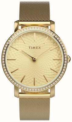 Timex Damesarmband met gouden wijzerplaat (34 mm) en goudkleurige stalen mesh-armband TW2V52200