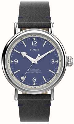 Timex Herenwaterbury (40 mm) blauwe wijzerplaat / zwarte leren band TW2V71300