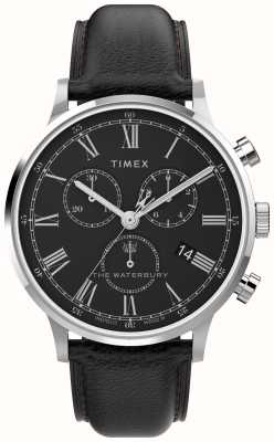 Timex Klassieke waterbury herenhorloge (40 mm) met zwarte wijzerplaat en zwarte leren band TW2U88300