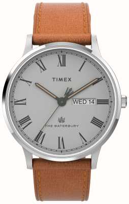 Timex Herenwaterbury (40 mm) grijze wijzerplaat/bruine leren band TW2V73600