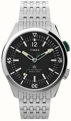 Timex Waterbury duiker (41 mm) zwarte wijzerplaat / roestvrijstalen armband TW2V49700