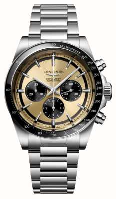 LONGINES Conquest automatische chronograaf (42 mm) gouden wijzerplaat / roestvrijstalen armband L38354326