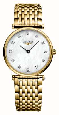 LONGINES La grande classique de longines diamant (29 mm) witte parelmoer wijzerplaat / goud pvd roestvrij staal L45122878