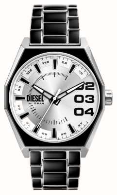 Diesel Herenschraper (43 mm) zilveren wijzerplaat / zwarte en zilveren roestvrijstalen armband DZ2195