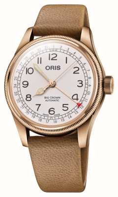 ORIS Grote kroon vadertijd limited edition - bronzen (40 mm) witte wijzerplaat / bruin lederen en bronzen armband 01 754 7741 3161-SET