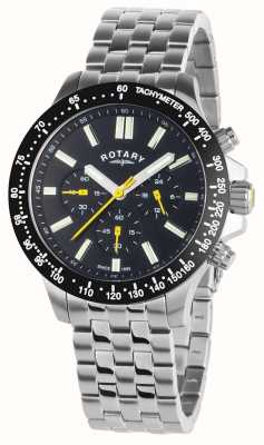 Rotary Sport quartz chronograaf (45 mm) zwarte wijzerplaat / roestvrijstalen armband GB00024/04