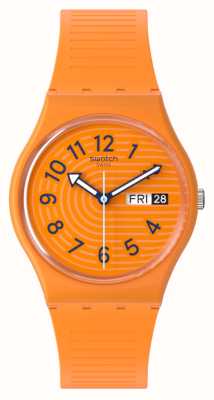 Swatch Trendy lijnen in sienna (34 mm) oranje wijzerplaat / oranje siliconen band SO28O703