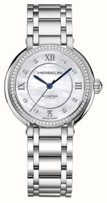 Herbelin Damesgalet (33,5 mm) met diamanten bezet parelmoeren wijzerplaat / roestvrijstalen armband 1630B72Y89