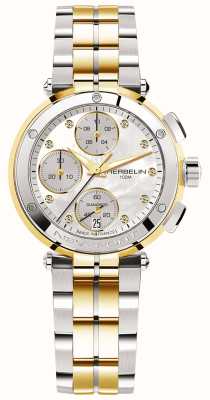 Herbelin Dames newport chronograaf diamanten (34 mm) parelmoeren wijzerplaat / tweekleurige roestvrijstalen armband 35688BT89