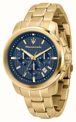 Maserati Heren successo (44 mm) blauwe chronograaf wijzerplaat / gouden roestvrijstalen armband R8873621021