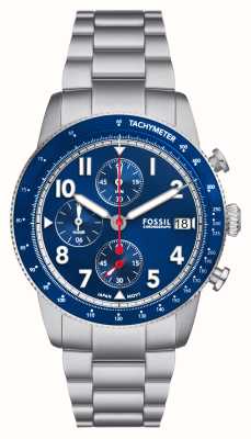 ossil Heren Sport Tourer (42 mm) blauwe chronograaf wijzerplaat / roestvrijstalen armband FS6047