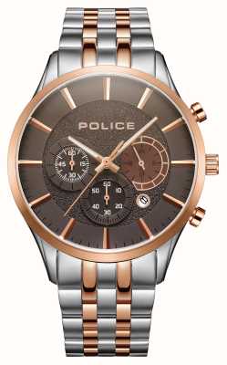 Police Cage quartz multifunctionele (44 mm) bruine chronograaf wijzerplaat / tweekleurige roestvrijstalen armband PEWJI2194340