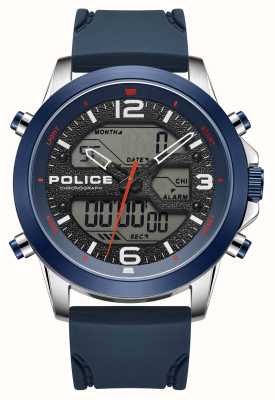Police Rig hybride chronograaf (47 mm) blauwe wijzerplaat / blauwe siliconen band PEWJP2194740