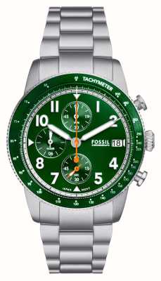 Fossil Heren Sport Tourer (42 mm) groene chronograaf wijzerplaat / roestvrijstalen armband FS6048