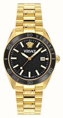 Versace V-dome (42 mm) zwarte wijzerplaat / goudkleurige roestvrijstalen armband VE8E00624