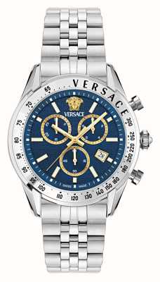 Versace Chrono master (44 mm) blauwe chronograaf wijzerplaat / roestvrijstalen armband VE8R00324