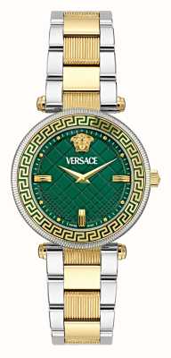 Versace Reve (35 mm) groene wijzerplaat / tweekleurige roestvrijstalen armband VE8B00524