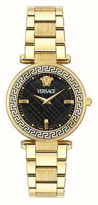 Versace Reve (35 mm) zwarte wijzerplaat / goudkleurige roestvrijstalen armband VE8B00624