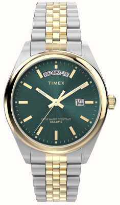 Timex Legacy dag-datum (41 mm) groene sunray wijzerplaat / tweekleurige roestvrijstalen armband TW2W42800