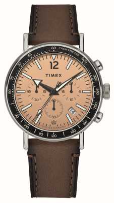 Timex Waterbury standaard chronograaf (43 mm) zalmkleurige wijzerplaat / bruin lederen band TW2W47300