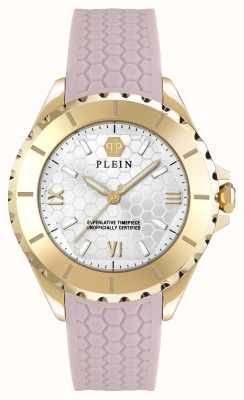 Philipp Plein Plein Heaven (38 mm) witte logo wijzerplaat / roze siliconen band PWPOA0224