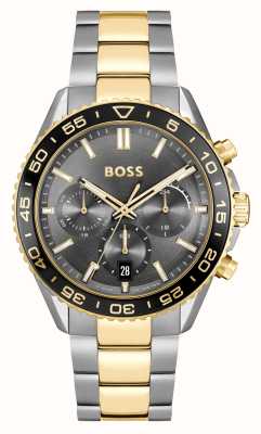 BOSS Heren runner (43 mm) zwarte chronograaf wijzerplaat / tweekleurige roestvrijstalen armband 1514144