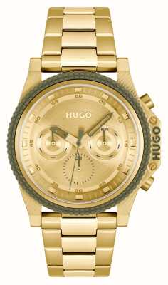 HUGO Heren #brave (46 mm) gouden wijzerplaat / goudkleurige roestvrijstalen armband 1530349
