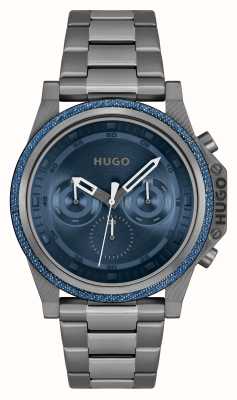 HUGO Herenarmband #brave (46 mm) met blauwe wijzerplaat/grijze roestvrijstalen band 1530350