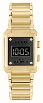 HUGO Heren #thrive (30 mm) zwarte digitale wijzerplaat / goudkleurige roestvrijstalen armband 1530359