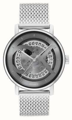 Calvin Klein Iconische automatische (40 mm) grijze skeleton wijzerplaat/roestvrijstalen mesh-armband voor heren 25300004