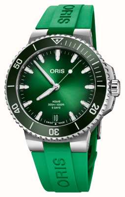ORIS Aquis datumkaliber 400 automatisch (43,5 mm) groene wijzerplaat / groene rubberen band 01 400 7790 4157-07 4 23 47EB