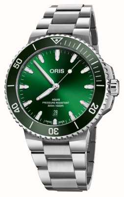 ORIS Aquis datum automatisch (43,5 mm) groene wijzerplaat / roestvrijstalen armband 01 733 7789 4157-07 8 23 04PEB