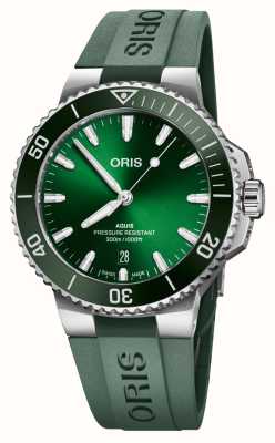 ORIS Aquis datum automatisch (41,5 mm) groene wijzerplaat / groene rubberen band 01 733 7787 4157-07 4 22 37FC