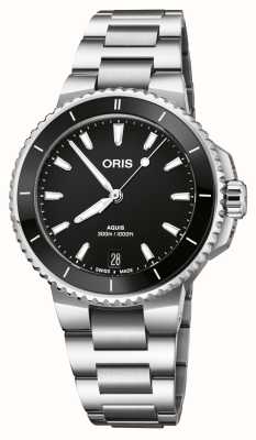 ORIS Aquis datum automatisch (36,5 mm) zwarte wijzerplaat / roestvrijstalen armband 01 733 7792 4154-07 8 19 05P