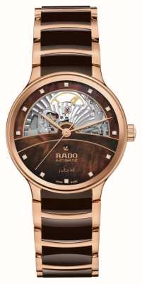 RADO Centrix automatische diamanten open hart (35 mm) bruine parelmoeren wijzerplaat / roségouden en bruine armband R30029902