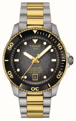 Tissot Heren seastar 1000 powermatic 80 (40 mm) zwarte wijzerplaat / tweekleurige roestvrijstalen armband T1208072205100