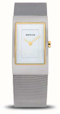 Bering Klassieke dames (22 mm) witte rechthoekige wijzerplaat / roestvrijstalen mesh-armband 10222-010-S