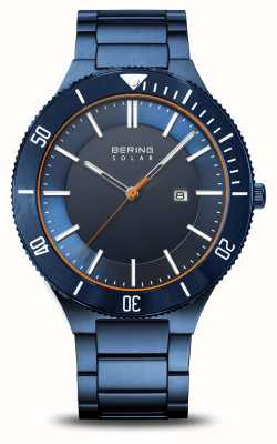 Bering Herenzonnekleurige (43 mm) blauwe wijzerplaat / blauwe roestvrijstalen armband 14443-797