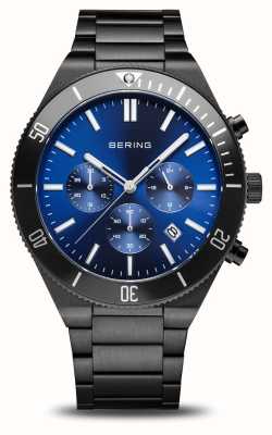 Bering Klassieke heren (43 mm) blauwe chronograaf wijzerplaat / zwarte roestvrijstalen armband 15043-727
