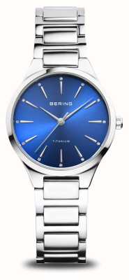 Bering Damestitanium (30 mm) blauwe wijzerplaat / titanium armband 15630-707