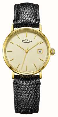 Rotary Buckingham 9kt gouden kast (33mm) champagne wijzerplaat / zwart leer GS11476/03