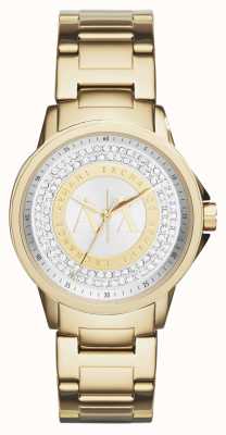 Armani Exchange Dames | wijzerplaat met kristallen | goudkleurige roestvrijstalen armband AX4321